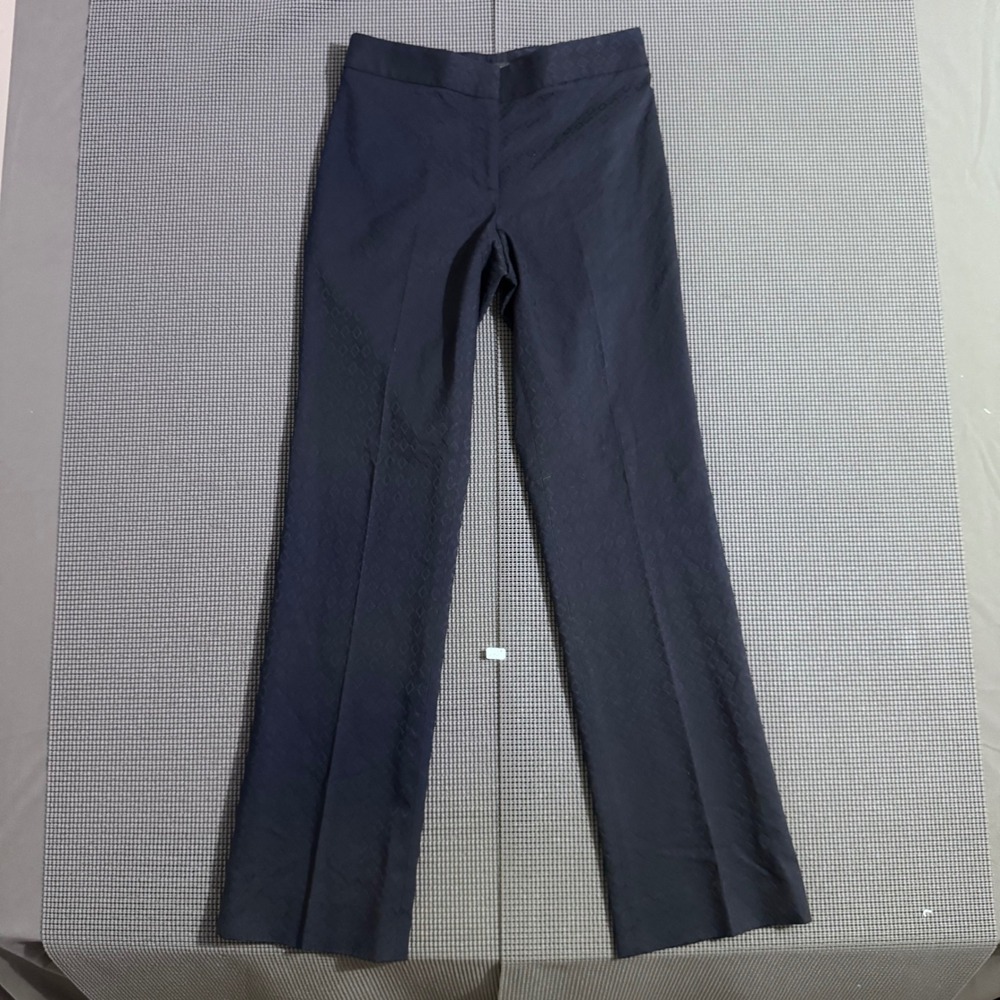Elie Tahari Womens Navy Blue Diamond Jacquard Straight Leg Dress Pants Size 4P